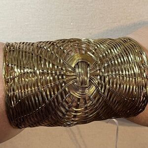Women Fashion Bracelet 4" Brass Cuff Weaved Oval Adjustable Boho Wire Wrist